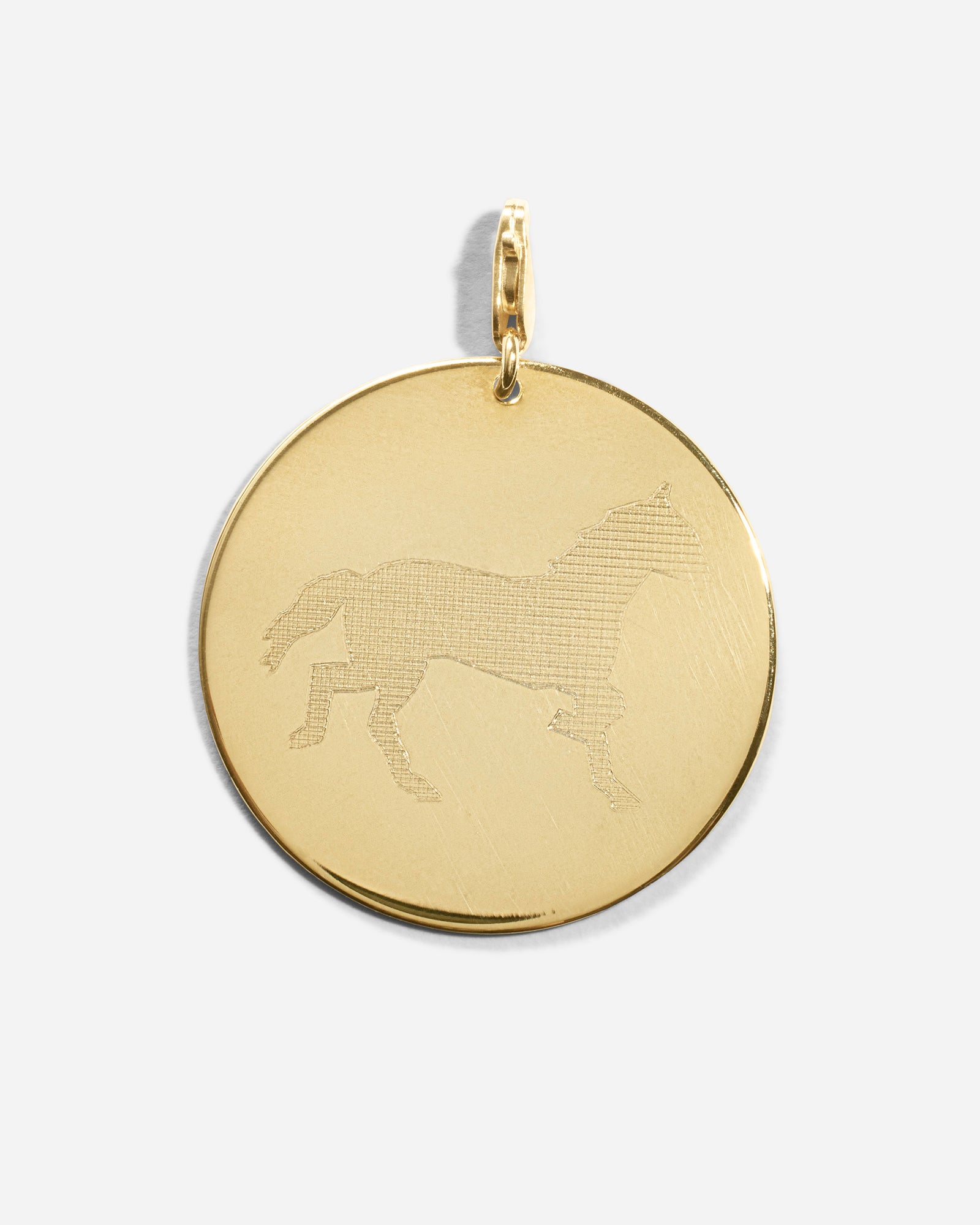 14K Gold Plated Sterling Silver Round Pendant With Horse Engraving